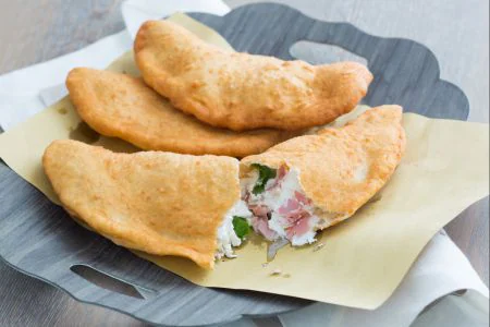 Fried pizza with mortadella and fior di latte cheese