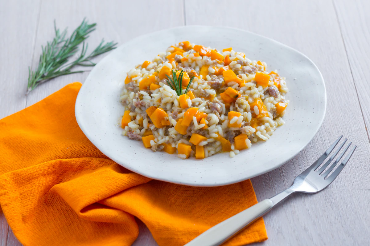 Pumpkin and sausage risotto