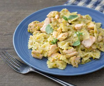 Cold pasta salad with salmon