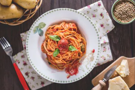 Spaghetti with veggie balls