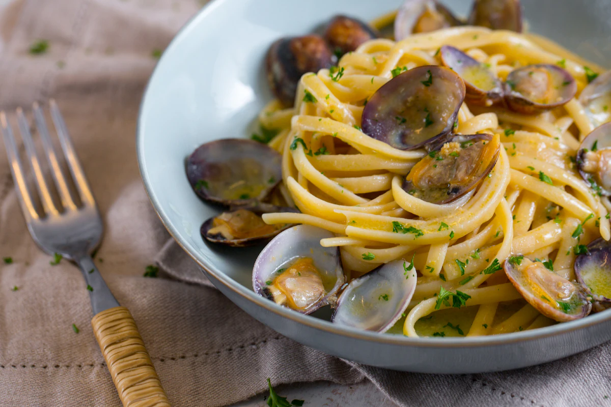 Linguine with clams and bottarga