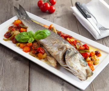 Baked sea bass