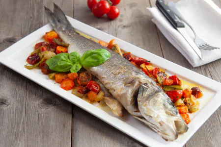 Baked sea bass