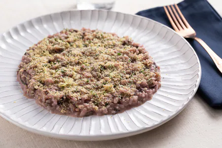 Risotto with radicchio, anchovy butter, and aromatic breadcrumbs