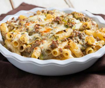 Macaroni Pie with Sausage and Artichokes