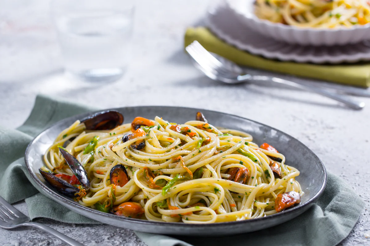 Linguine with Mussels and Zucchini Flowers