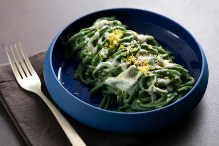 Green Spaghetti alla Chitarra with Cacio e Pepe