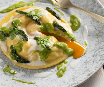 Ravioli with Melting Asparagus & Parmigiano Filling