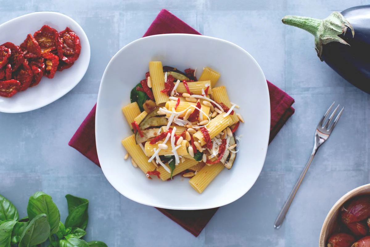 Pasta Salad with Eggplants and Sun-Dried Tomatoes