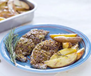 Swordfish in Pistachio Crust with Potato Wedges