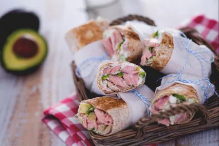 Tuna and Avocado Wrap with Yogurt and Daikon Sauce