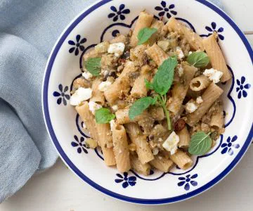 Cold Pasta with Eggplant and Feta