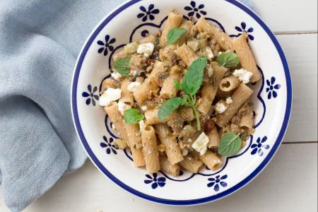 Cold Pasta with Eggplant and Feta