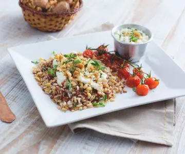 Red Rice and Grains with Buffalo Mozzarella and Roasted Cherry Tomatoes