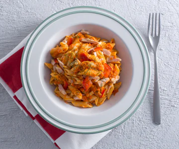 Pasta with Pepper Cream, Caciotta Cheese, and Tuna