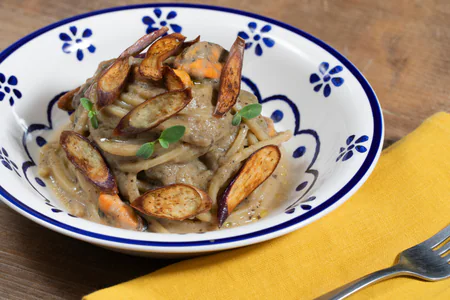 Spaghetti with Eggplant, Pecorino, and Mussels