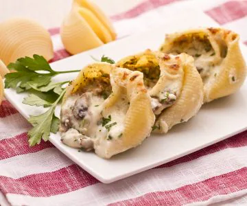 Stuffed Conchiglioni with Mushrooms, Ham, and Béchamel