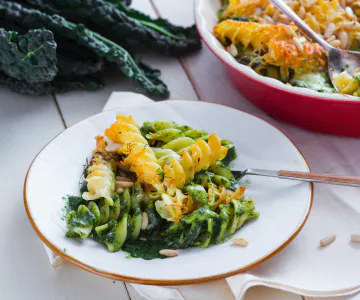 Gratinated Fusilloni with Black Kale and Pecorino