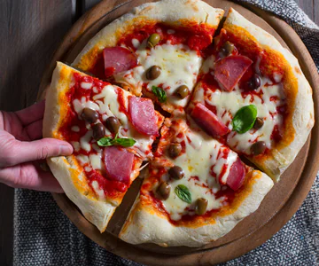 Pizza with Salami and Olives