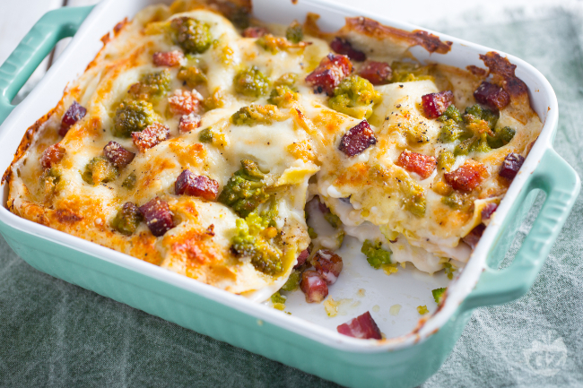 Lasagna with Romanesco Cauliflower and Bacon - Italian recipes by GialloZafferano