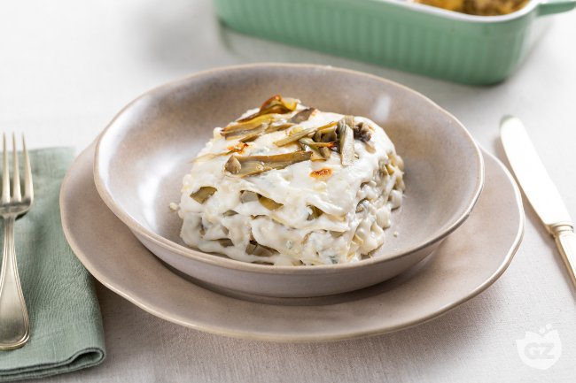 Lasagna with Artichokes and Gorgonzola - Italian recipes by GialloZafferano