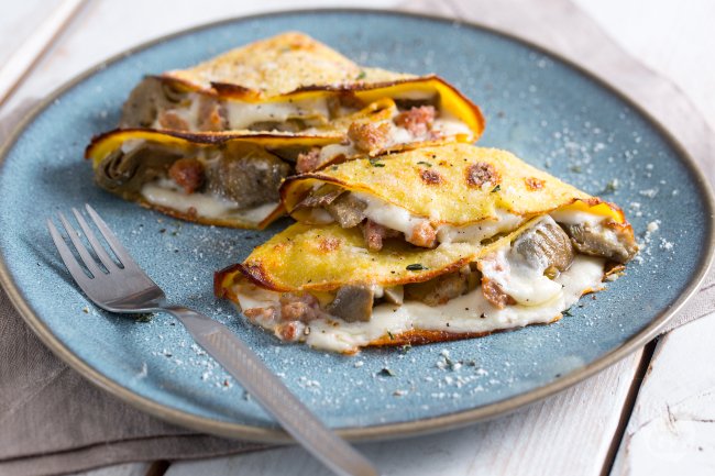 Stuffed Crepes with Artichokes and Sausage - Italian recipes by GialloZafferano