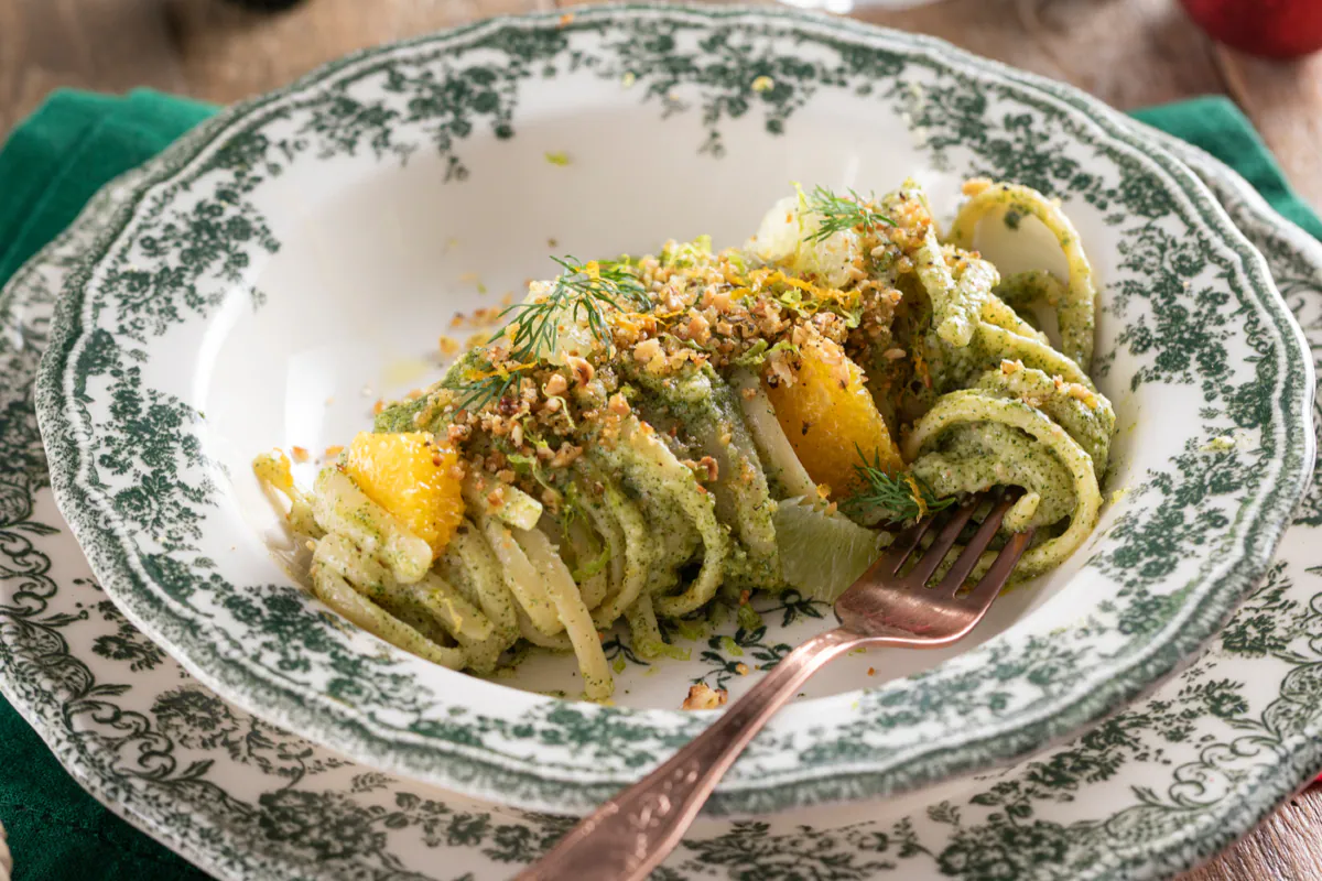 Linguine with dill and citrus pesto