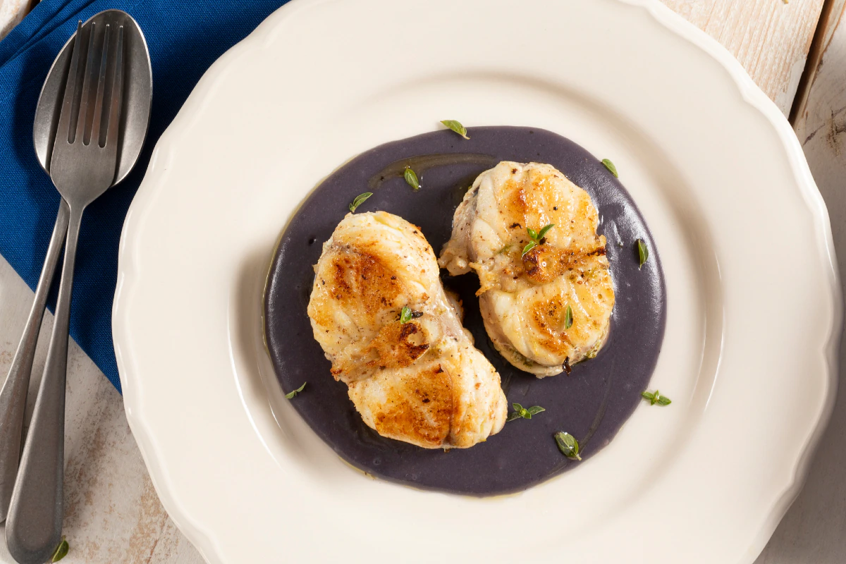 Monkfish on Purple Potato Cream