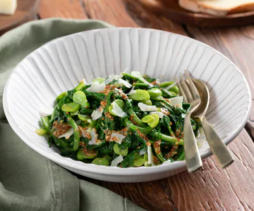Warm broad bean and chicory salad