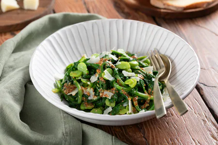 Warm broad bean and chicory salad