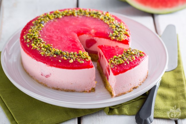 Modern Watermelon and Pistachio Cake - Italian recipes by GialloZafferano