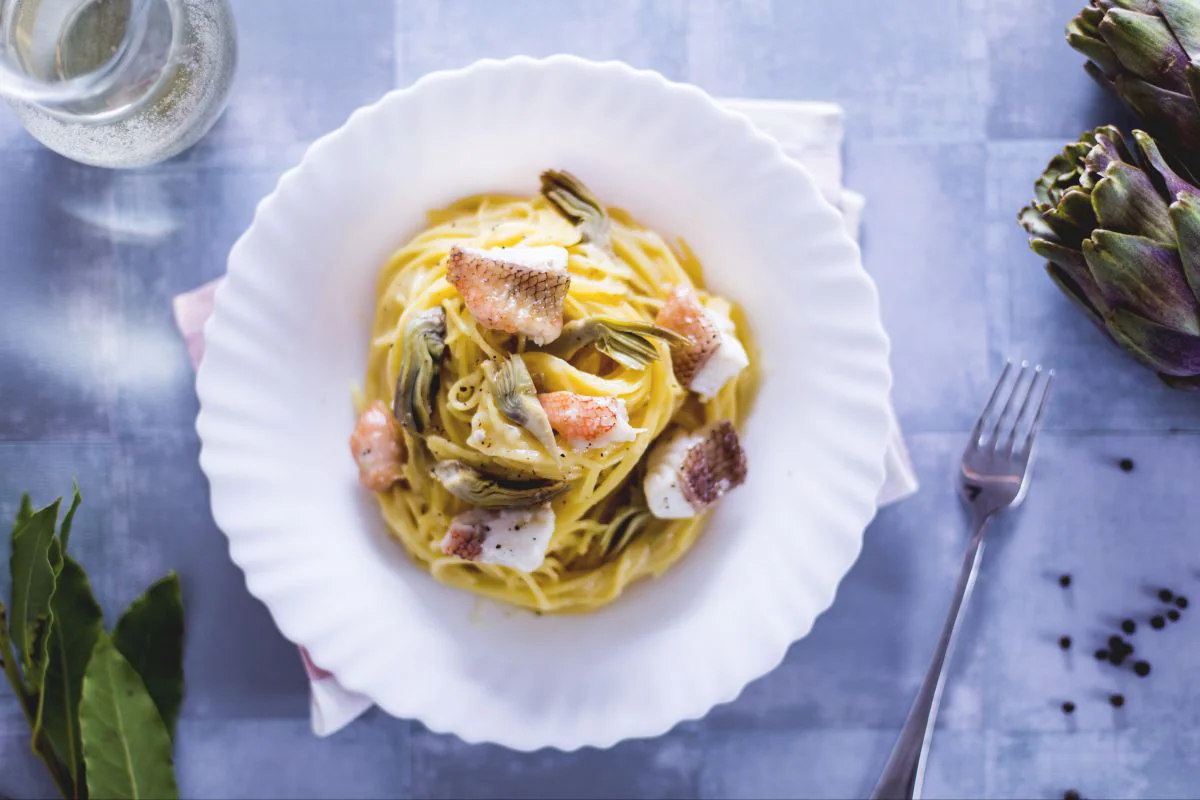 Spaghetti with Scorpionfish and Artichokes