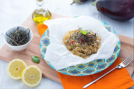Whole Wheat Spaghetti with Land and Sea in Foil