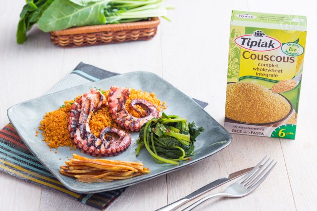 Octopus Tentacles with Paprika Couscous - Italian recipes by GialloZafferano