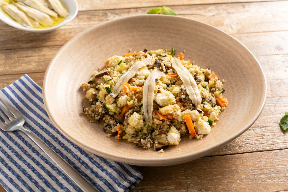 Summer couscous with anchovies and primosale