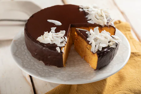 Cake with carrots, coconut, and chocolate