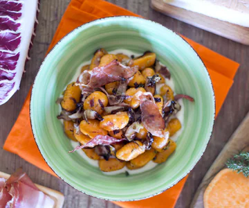 Sweet potato gnocchi with radicchio and speck