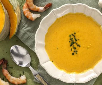 Pumpkin soup with shrimp