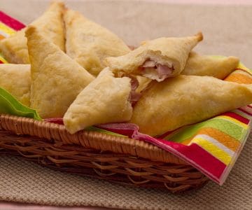 Ricotta triangles with taleggio and pears