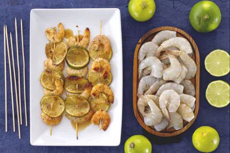 Lime, honey, and poppy seed shrimp skewers