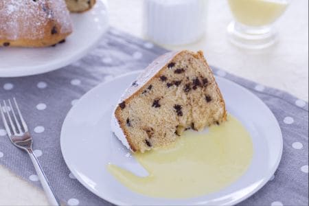 Pandoro with condensed milk and chocolate chips