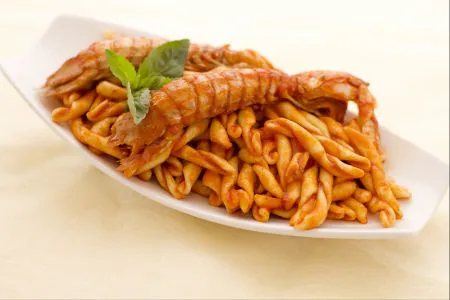 Strozzapreti with mantis shrimp sauce
