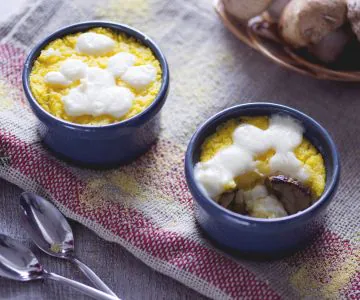 Gratinated polenta and porcini mushroom terrines