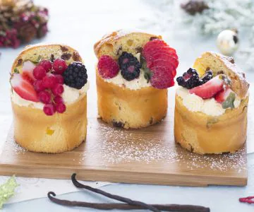 Mini panettones filled with cream, custard, and fruit