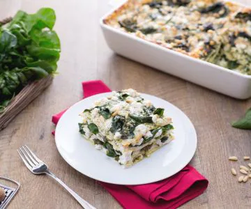 Lasagna with pesto cream, ricotta, and spinach