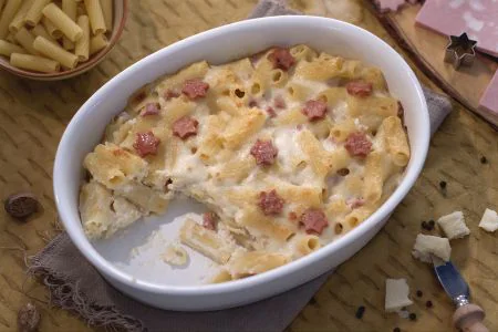 Gratin Rigatoni with Mortadella Stars