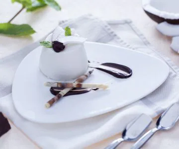 Coconut panna cotta with chocolate sauce