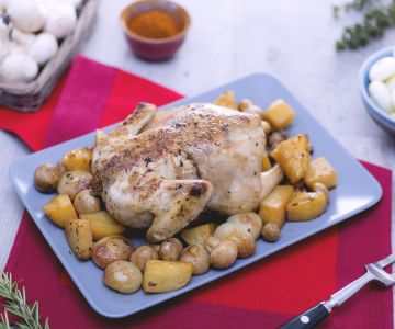 Chicken with potatoes, mushrooms and onions