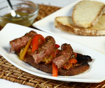 Toast with luganega and smoked peppers easy to prepare