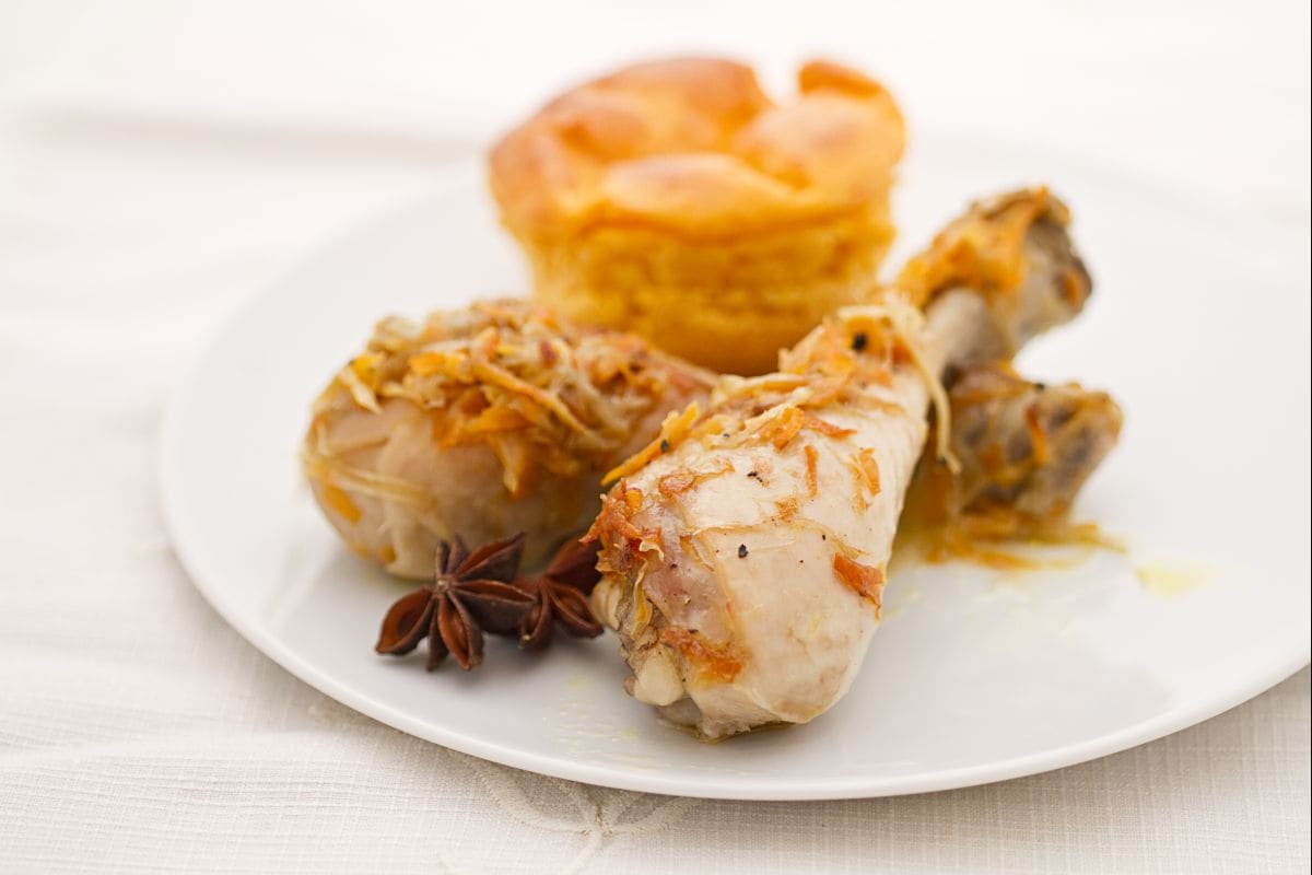 Chicken with 4 flavors and carrot flan